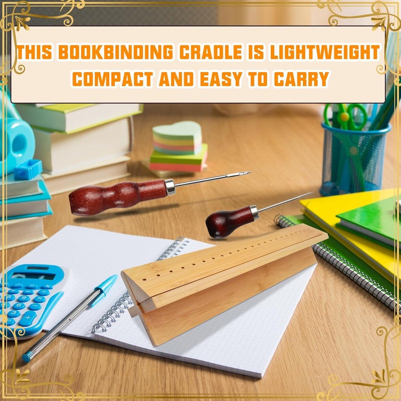 GeryVtee Bamboo Book Binding Cradle with 2 Awls Wood Bookbinding Punching Cradle with Piercing Guide Portable Book Binding Tools Book Binding Kits Bookbinding Supplies for Book DIY Crafts - Image 5